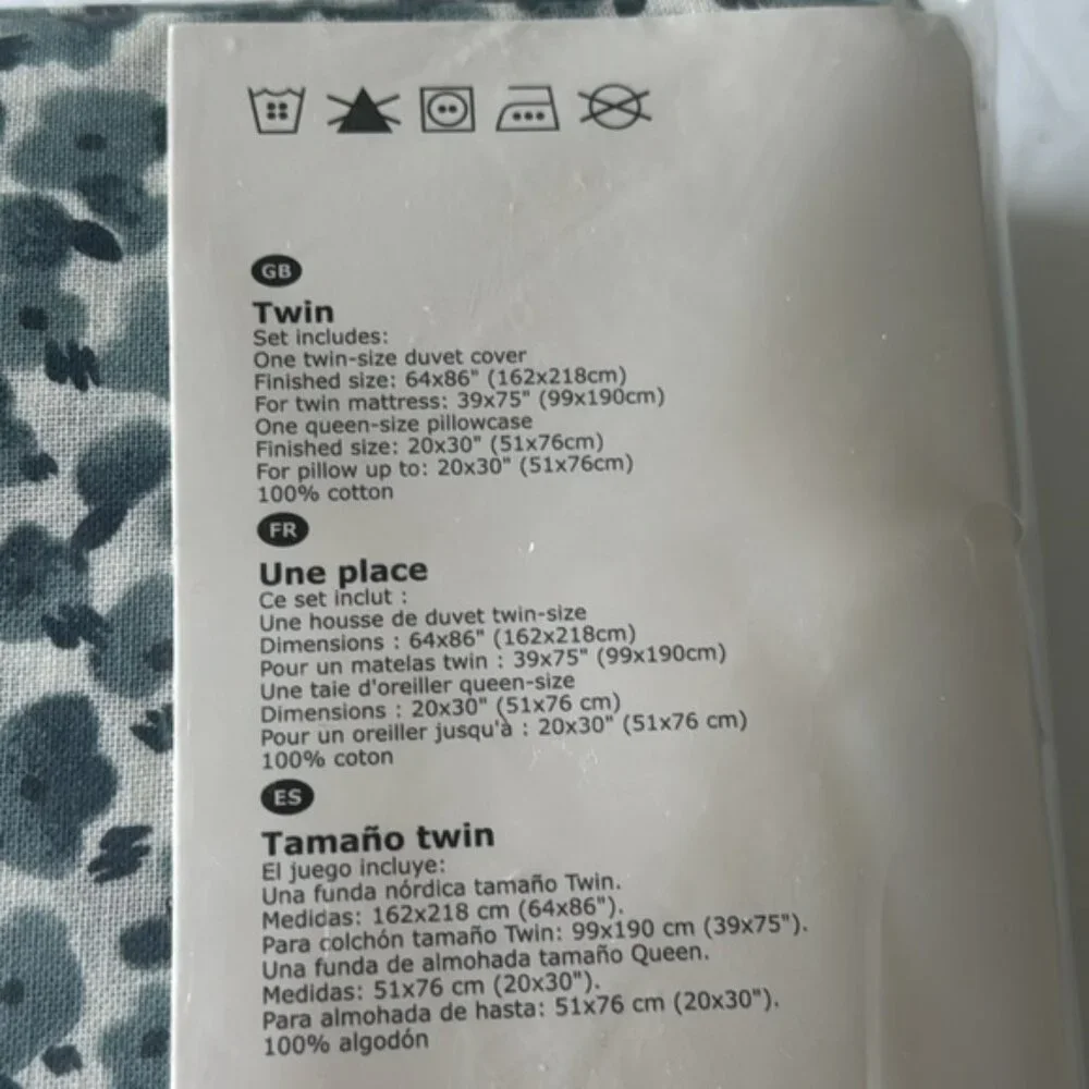 IKEA Vattenmynta Twin Duvet Cover and 1 pillow case set Blue Floral new